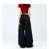 Calça Jeans Wide Leg Azul Escuro para Mulheres, Tendência Outono e Inverno Versátil Nova Cintura Alta Emagrecimento Reta Solta Caimento Longa