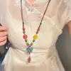 Collar Bohemio de Cerámica con Cuentas Coloridas de Estrella de Mar para Mujer Estilo Étnico Retro Cuerda Trenzada Cadena Larga para Sudadera Accesorios