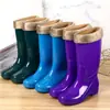 Botas de agua para mujer, botas de agua altas, primavera y otoño, botas largas hasta la mitad de la pantorrilla, forradas de felpa, cálidas, antideslizantes, zapatos de goma, zapatos de agua de moda, envío gratis
