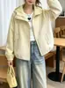 Chamarra corta con capucha de color liso para mujer, nuevo estilo coreano de primavera y otoño, holgada y estilizada, chamarra con cierre para mujeres petite, top casual