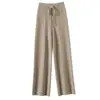 26 Pantalones de Punto de Lana 100% para Mujer, Pierna Ancha, Cintura Alta, Estilo Coreano, Sencillos, Costura Central, Holgados, Casual, para Viajar, Otoño/Invierno