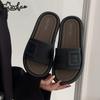 Sandálias Femininas Estilo Coreano Moda Simples Fivela Quadrada Color Block Slip-On Sandálias Casuais de Verão Planas Simples e de Alto Padrão
