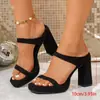 Sandalias de tacón alto con plataforma, punta abierta, suela gruesa, estampado de leopardo para mujer, estilo nuevo de verano, tira única, impermeables, de moda, versátiles