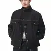Chaqueta de mezclilla de cuello alto retro americana para hombre, nuevo estilo otoño e invierno 2026, diseño de marca moderno, chaqueta biker holgada y versátil