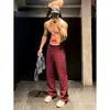 Pantalones casuales de retazos a cuadros retro americanos para hombre, nuevo estilo de verano, corte holgado, versátiles, corte recto, elegantes, adelgazantes, pantalones de pierna ancha