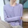 Mistura de Lã 2025 Outono e Inverno Novo Cardigan de Tricô Feminino Gola Redonda Torção Pequena Slim Fit Versátil Jaqueta Camisa Base