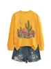 Amazon eBay Loja Independente Moda Casual Versátil Feminino Cacto Lua Estrelas Montanha Outono Inverno Moletom