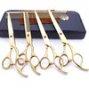 Tijeras de belleza para mascotas de 7.0 pulgadas color negro galvanizado 5 dientes de corte recto tijeras de corte curvo tijeras de hueso de pescado peine de fila en stock