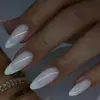 Unhas postiças francesas minimalistas estilo coreano, cor branca sólida, com base translúcida e bordas brancas, formato amêndoa, versáteis e removíveis para estudantes