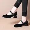 Solado Macio Confortável Salto Bloco Feminino 2026 Outono Novo Tiras Únicas Bico Baixo Mocassins Sapatos para Mães de Meia-Idade Sapatos Versáteis para Trabalho