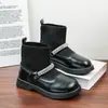 Sapatos de Princesa com Strass Estilo Coreano Botas Curtas com Solado Macio para Meninas Crianças Botas de Couro Moda Outono Botas Meia 6 Novas Pretas Grossas