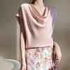 2023 primavera y verano nueva ropa de mujer camiseta de manga corta con cuello alto de moda estilo occidental satén adelgazante elegante top combinable