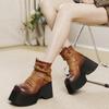 Botas Clásicas de Cuero Genuino de Suela Gruesa para Mujer, Retro Otoño e Invierno Nuevo Retro Tacón de Cuña Punta Redonda Velcro 10cm Botines
