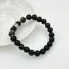 Pulseira Personalizada Masculina com Contas Pretas Transfronteiriças de Pedra Vulcânica Design de Nicho Retro de Alta Qualidade Estilo Frio Estilo Casal