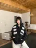 Sudadera de algodón con parche de letras bordado estilo callejero americano, unisex, corte holgado, chaqueta cárdigan negra de alta gama para pareja