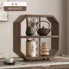 Nuevo Estante de Exhibición Pequeño de Madera Maciza Estilo Chino para Escritorio para Juegos de Té, Tazas, Cosméticos y Almacenamiento