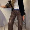 Terno feminino novo estilo ins europeu e americano comércio exterior retrô solto casual lantejoulas costura camisa manga longa shorts