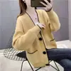 Cárdigan de Punto Grueso Holgado Estilo Perezoso Coreano para Otoño e Invierno con Fila Única de Botones Redondos Negros Grandes Abrigo Suéter para Mujer en Stock