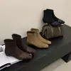 Otoño con botines punta cuadrada vintage elegantes no ajustados caña corta media botas de mujer francesas tacón grueso pequeño Chelsea