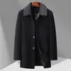 Casaco de Inverno do Papai com Veludo Casaco para Homens de Meia-Idade Homem de 50 anos 60 anos Roupa Longa de Lã do Vovô