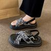 Sandalias de Plataforma de Suela Gruesa para Mujer 2025 Verano Nuevo Moda Nacional Hebilla Tipo Cruz Cómodas Sandalias de Plataforma Moda Femenina