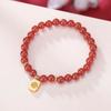 Pulsera de cuentas redondas con transferencia de la suerte, de plata esterlina S925, bañada en oro, con ágata roja y zakilam, cinco vías, dios de la riqueza