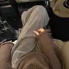 Calça de Arroz Glutinoso Grossa com Forro de Fleece para Homens e Mulheres, Inverno Solta Casual de Cintura Alta Tricotada Macia com Caimento Largo de Perna Larga Comprimento Total