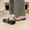 Nuevas Pantuflas de Estilo Francés con Pedrería para Mujer 2026, Sandalias Planas de Dedo Abierto para Verano al Aire Libre, Populares con Faldas, Sandalias de Playa para Mujer