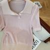 Recomendar! Guarda-roupa de verão BI into ~ Jaqueta de manga curta em malha de linho Tencel com gola polo rosa coreana