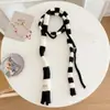 Cachecol de Tricô Fino com Listras Contrastantes Estilo Coreano para Mulheres Outono Inverno Macio Fofo Falso Caxemira Aquecedor de Pescoço Longo Decoração Baguete Tira de Pescoço