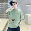 Camiseta de algodón puro de manga corta para niños 2026, top de verano con degradado para niños, camiseta de manga corta holgada de cuello redondo para bebés y niños grandes