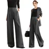 Pantalones grises de pierna ancha para mujer, nuevo estilo otoño 2026, de cintura alta, adelgazantes, corte recto, elegantes, arrugados, con caída, pantalones casuales para traje