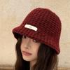 Etiqueta de Moda Coreana Sombrero de Pescador de Punto para Mujer Otoño e Invierno Cara Pequeña Casual Combinable Lana Sombrero de Cubo Cálido