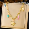 Moda Transfronteriza Dibujos Animados Aceite Goteando Vida Marina Colgante Pez Pequeño Estrella de Mar Grava Caracola Colgante Collar de Acero Inoxidable