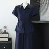 2026 Nuevo Estilo Mamá Verano Moda Elegante Traje Mujeres de Mediana Edad y Mayores Camisa de Manga Corta con Solapa Conjunto Casual de Dos Piezas