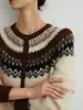Estilo Relaxado Fair Isle Suéter Macio Ceroso Feminino Mohair Macio Ceroso Cardigã Jaqueta Tricotado Único Outono e Inverno 2025