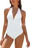 Aliexpress Amazon Popular Transfronterizo Europeo y Americano Multicolor Cuello en V Cubre Piel Espalda Fruncida Aspecto Adelgazante Traje de Baño de Una Pieza para Mujer