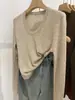 Capa base de punto fino de lana para mujer, nuevo estilo otoño/invierno, prenda interior de alta gama, top suéter de cuello en U para invierno