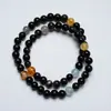 [Cuentas de Caramelo Negro] Pulsera de Obsidiana Plateada de Cristal Natural Aguamarina para Mujer, Pulsera Regalo Versátil al por Mayor