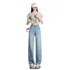 Calça Jeans Tencel Azul Claro para Mulheres, Novo Estilo Americano de Verão, Caimento Solto, Emagrecimento, Caimento Fluido, Calça de Perna Larga de Seda Gelada Comprimento Total