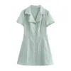 Estilo europeo y americano transfronterizo AliExpress comercio exterior para mujer ZR en stock nuevo vestido de manga corta con solapa de un solo botón