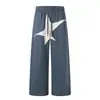 Parche de Pentagrama Pantalones Deportivos de Pierna Ancha Pantalones Deportivos para Hombre Estilo Callejero Americano Sueltos Casuales Cordón Pierna Recta Pantalones Largos