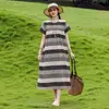 Vestido de Seda de Algodão para Mães de Meia-Idade e Idosas, Novo Estilo Verão 2026, Elegante e Nobre, Esconde a Barriga, Vestido de Seda de Algodão da Moda e Estiloso