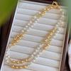Guofeng Vintage alta calidad Perla Falsa Color Cálido Blanco Frío Maillard Collar Cadena Clavícula Cadena de Lana
