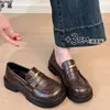 Mocasines de cuero genuino marrón de suela gruesa para mujer, zapatos de cuero estilo británico sin cordones, zapatos Mary Jane estilo universitario, zapatos simples JK japoneses