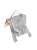 Top de punto fino de manga larga, a la moda, casual, estilo coreano, protector solar para mujer, nueva colección de otoño 2026, diseño simple y elegante de cuello redondo