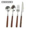 Madeira de Nogueira Madeira Maciça Utensílios de Mesa Aço Inoxidável 304 Faca de Bife, Garfo e Colher Conjunto Estilo Ocidental Colher de Jantar Colher de Jantar Retrô Colher de Sopa