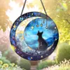 Novo Estilo Céu Estrelado Gato Preto Lua Cheia Acrílico Ornamento Pendurado Estilo Gótico Vitral Pegador de Sol Decoração de Janela de Casa Peça Pendurada