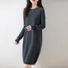 Vestido de punto largo holgado de cuello redondo, nuevo para otoño e invierno, 100% lana de 12 puntos, moderno y versátil, vestido base estilo coreano para mujer