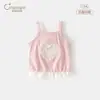 Super Boneca 10A Antibacteriana Doce e Fofa Camisola Listrada com Corações para Meninas Verão Fina com Acabamento em Renda